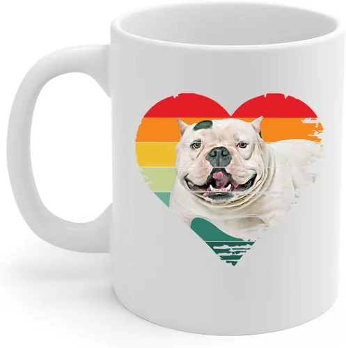 Taza de café de cerámica blanca con forma de corazón vintage para amantes de los perros, 11 oz