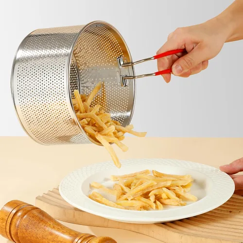 Miniatura 5 de Colador de acero inoxidable, colador de pasta de metal microperforado con gancho y mango extraíble, colador colador colador para cocina papas