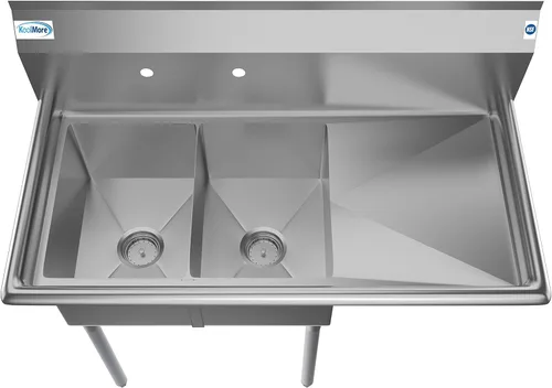 Miniatura 2 de KoolMore - SB121610-16R3 - Fregadero de cocina comercial NSF con 2 compartimentos, de acero inoxidable, con escurridor, tamaño del tazón: 12 x 16 x