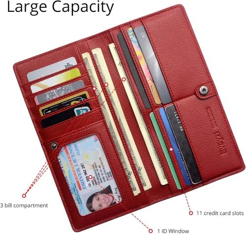 Miniatura 3 de Bveyzi Carteras de cuero ultrafino con bloqueo RFID para tarjetas de crédito carteras de embrague bibledecidas para mujer