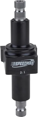 Speedway Motors Acelerador de Dirección 2:1 de Cuerpo Pequeño, 3/4 Pulgadas 36 Estrías, Aluminio Ligero, Acabado Negro Anodizado, Tamaño Compacto de