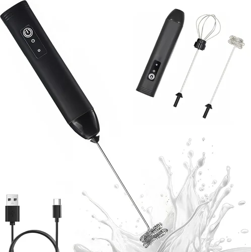 Miniatura 9 de Digead Mini espumador de leche de mano con soporte, batidor eléctrico recargable con 3 velocidades y 2 batidores, espumador de café portátil USB