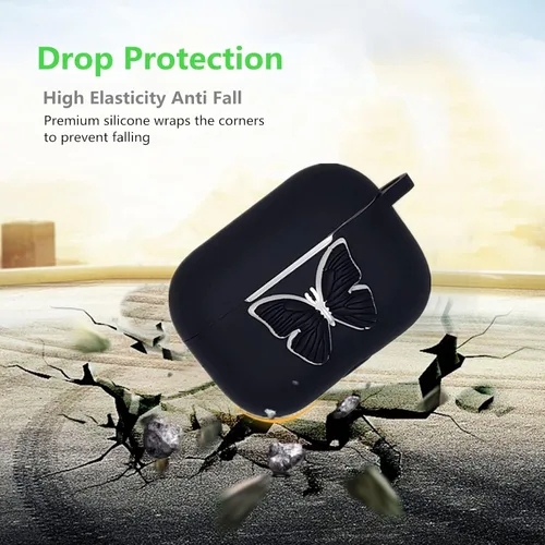 Miniatura 5 de Funda para Airpods Pro de 2ª generación 2022, bonito dije de mariposa 3D de dibujos animados de silicona suave, para mujeres, niñas, niños y Negro