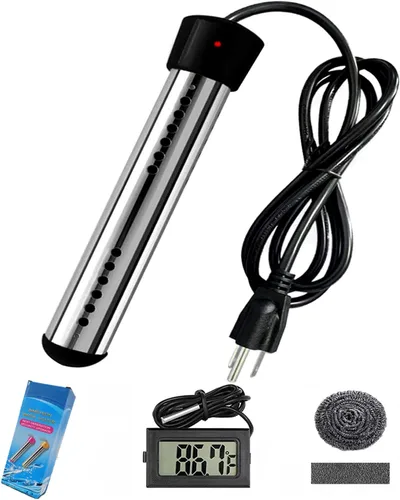 HASTER Calentador de agua portátil de inmersión para piscina inflable, calentador de cubo con protector 304 SS, calentador de agua sumergible Negro