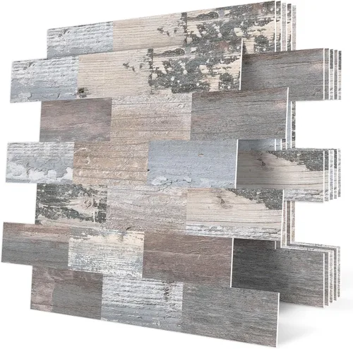 DEWOO Azulejos de pared rústicos autoadhesivos para cocina, granja, aspecto de madera sintética (10 hojas, 13.5 x 11.4 pulgadas)