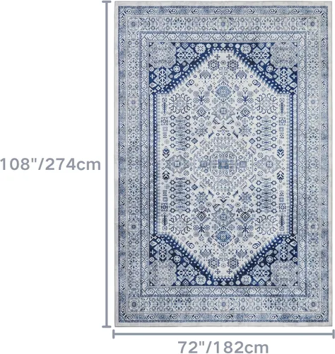 Miniatura 164 de Syalife 4x6 Alfombra Lavable para Área, Ultra Suave Antideslizante, Pila Baja, Alfombra Vintage Resistente a Manchas para Sala de Estar, Alfombra