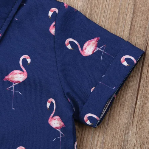 Miniatura 5 de Conjunto de camisa de manga corta con botones y pantalones cortos casuales con diseño de flamingo, para bebés y niños de 1 a 6 años, atuendos