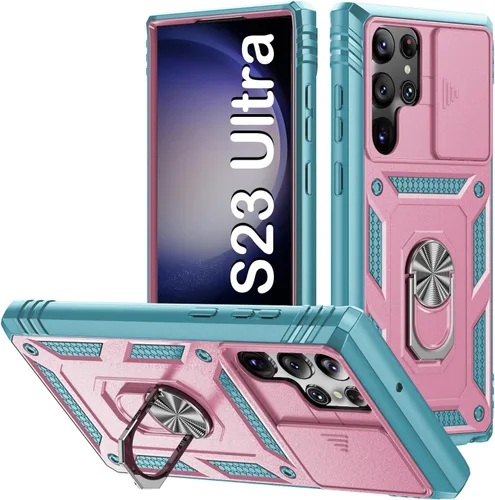 Miniatura 49 de PASNEW Funda para Samsung Galaxy S22 Ultra 5G, cubierta de cámara deslizante y soporte de dedo de metal giratorio de 360°, militar, resistente, a