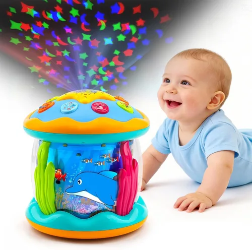 Juguetes para bebés de 6 a 12 meses, proyector musical giratorio con luz boca abajo, juguetes para bebés de 0 a 6, 3 a 6 meses, juguetes para gatear