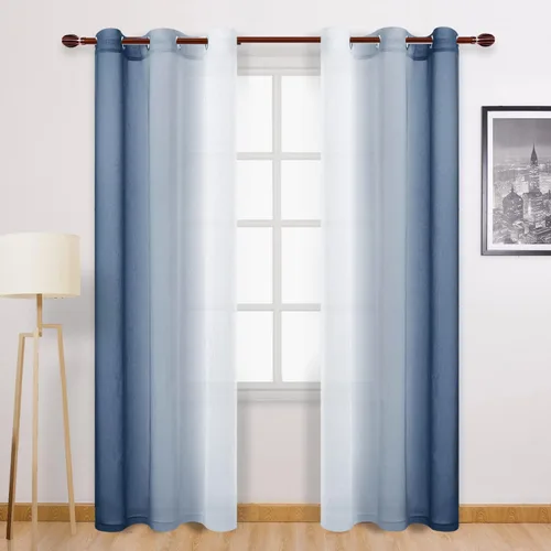 Miniatura 83 de DWCN Cortinas Transparentes de Lino Sintético Negro Degradado Ombré - Cortinas Semi Transparentes de Gasa con Ojales en la Parte Superior