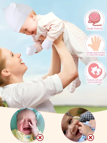Miniatura 3 de Geyoga Juego de 12 guantes para recién nacido, gorro de algodón para bebés de 0 a 12 meses