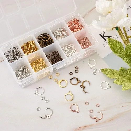 Miniatura 5 de 160 ganchos para aretes de palanca de 5 colores, latón con cierre de palanca, aretes de aro franceses con 300 anillos de salto para bricolaje