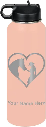 Miniatura 61 de LaserGram Botella de agua personalizada, corazón de vaquera de caballo, acero inoxidable de doble pared aislada al vacío con popote superior, regalo