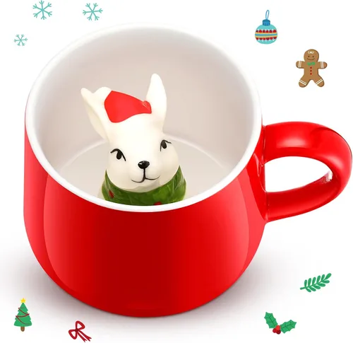 Miniatura 10 de Sliner Divertidas tazas de Navidad en 3D con animal en el interior, 13.5 onzas, hechas a mano, taza de café de cerámica, bonita figura de dibujos