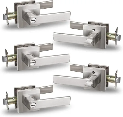 Miniatura 40 de USHTL01-SN-BK-6P - Manija cuadrada de privacidad para puerta de níquel cepillado sin llaves para dormitorio o baño, USHTL01-SN-BK-6P