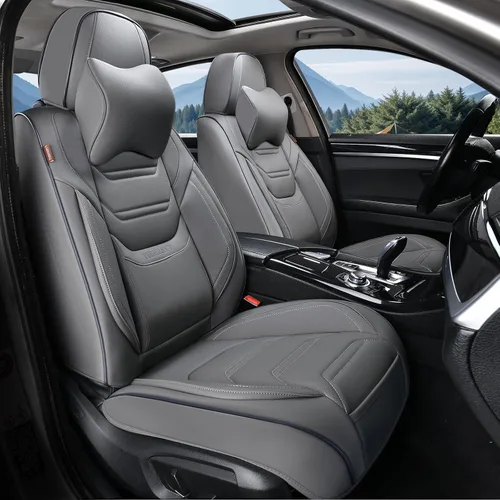 Miniatura 16 de TIEHESYT Fundas de asiento delantero de automóvil color rosa, par de fundas de cuero transpirable para asientos delanteros y reposacabezas, funda