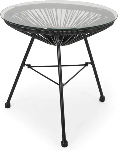 Miniatura 5 de Great Deal Furniture Christina - Mesa auxiliar moderna de ratán sintético para exteriores con parte superior de vidrio templado, color negro
