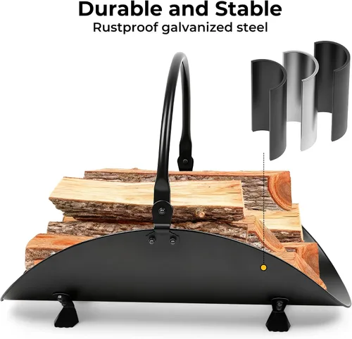 Miniatura 3 de AMAGABELI GARDEN & HOME Soporte para Troncos de Chimenea Interior Soporte de Cesta de Leña Portador Estante de Metal para Madera Rack para Leña