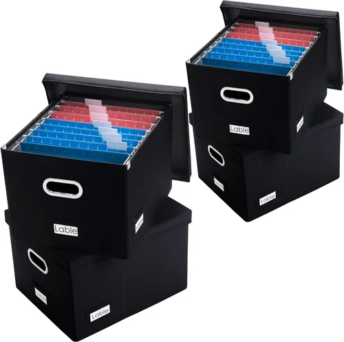 Miniatura 20 de PRANDOM Caja Organizadora de Archivos - Juego de 2 Cajas Plegables Decorativas de Lino para Almacenamiento de Archivos Colgantes con Tapas para Gris
