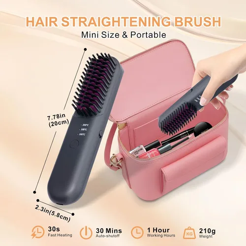 Miniatura 5 de Hot Comb Eléctrico, cepillo alisador de pelo inalámbrico, mini cepillo de pelo, peine térmico con 3 ajustes de temperatura, alisador de pelo