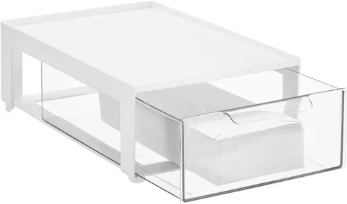 Miniatura 6 de mDesign Lumiere Collection - Contenedores apilables de plástico para almacenamiento de oficina con cajón frontal para armario, escritorio, estantes