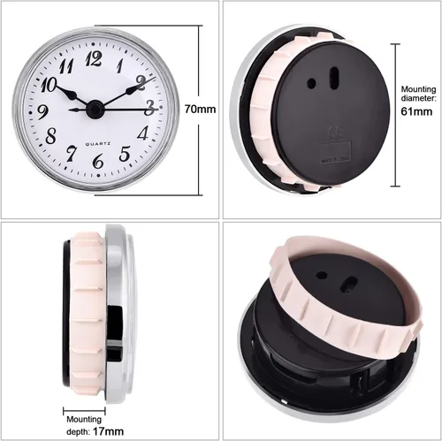 Miniatura 2 de Hicarer Inserto de reloj de cuarzo de 2.8 pulgadas/2.756 in, borde dorado, número arábigo, movimiento de cuarzo (borde plateado)
