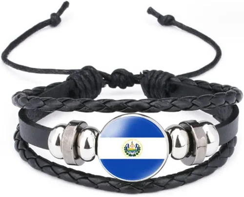 Miniatura 80 de vmcoatdu Mundial Muchas Banderas Nacionales Brazalete Retro de Aleación de Cuero para Pulsera de Cuerda Trenzada de Bandera Nacional
