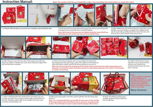 Miniatura 8 de Caja sorpresa de regalo por dinero, caja de regalo sorpresa, explosión, cajas de regalo sorpresa de Feliz Navidad, caja de regalo plegable con Rojo