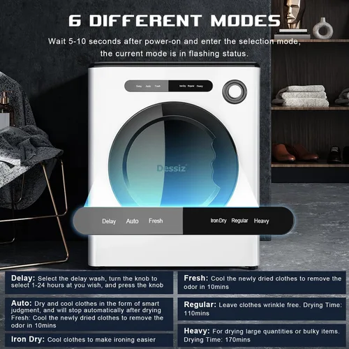 Miniatura 3 de Secadora de ropa portátil de 110 V y 970 W, capacidad de 11 libras, compacta, para espacios pequeños, casas rodantes y apartamentos silenciosos
