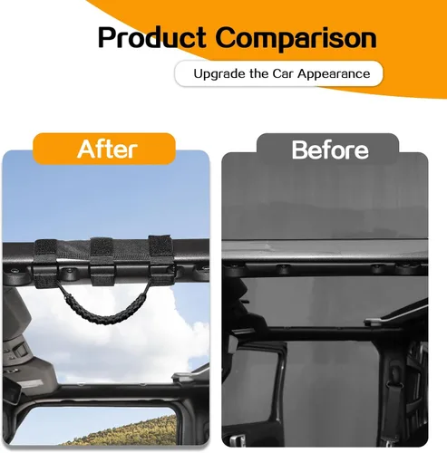 Miniatura 2 de Hoolcar 4 asas de agarre de barra antivuelco, asas de agarre de paracaídas compatibles con Jeep Wrangler YJ TJ JK JKU JL JLU y Gladiator JT Negro
