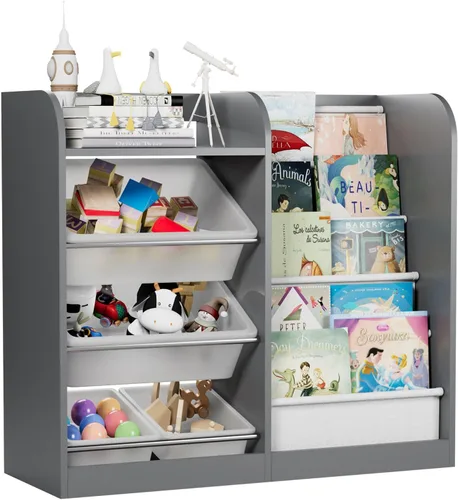Miniatura 25 de Estantería de 4 niveles para niños de madera, estantería de cinco capas para libros de niños, estante de almacenamiento para bebés y niños pequeños