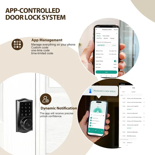 Miniatura 4 de Cerradura inteligente para puerta de entrada sin llave con control de aplicación, cerrojo electrónico de teclado con pantalla táctil con timbre