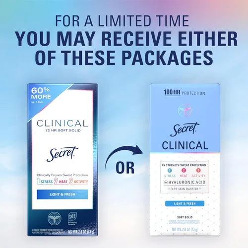 Miniatura 9 de Secret Clinical Strength 100HR - Desodorante antitranspirante sólido suave para mujeres, 3 veces protección contra el estrés con ácido hialurónico
