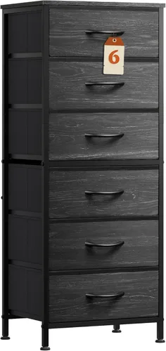 Miniatura 16 de WLIVE Cómoda alta para dormitorio, cómoda de 6 cajones y cómodas, cómoda de tela para armario, mesita de noche con marco de metal, torre