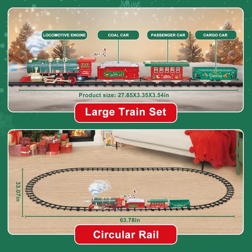 Miniatura 7 de Juego de tren eléctrico para niños de 4 a 8 años con vapor real, luces y sonidos, juego completo de tren de juguete con autos y pistas, fácil