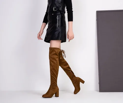 Miniatura 5 de Vepose Botas de gamuza 991 para mujer, por encima de la rodilla, veganas, 3.03 pulgadas, tacones gruesos, cremallera lateral, zapatos de apertura