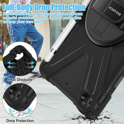 Miniatura 5 de BRAECNstock para Apple iPad mini 5/4 Funda 2019/2015 19,9 cm, Funda Protectora a Prueba de Golpes con Soporte para Lápices, Correa Giratoria