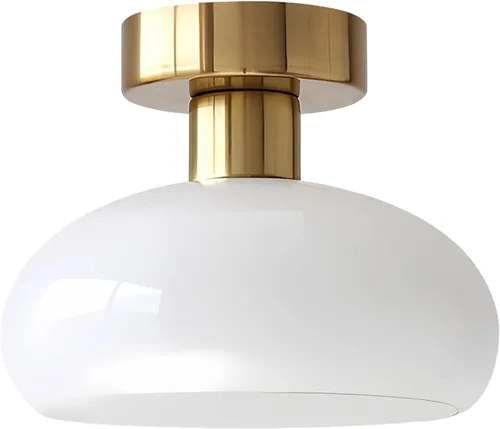 Miniatura 9 de KCO Iluminación moderna de oro cepillado semi empotrado lámpara de techo de tambor de montaje empotrado de latón antiguo de mediados de siglo, luz