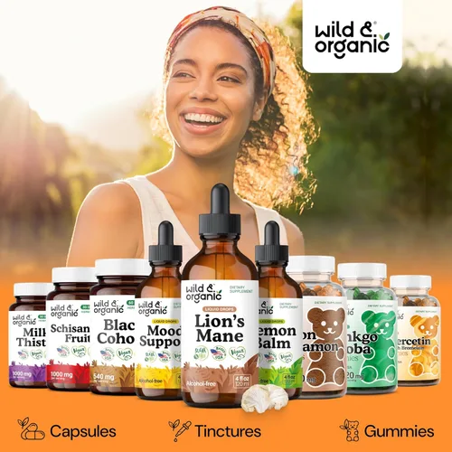 Miniatura 5 de Wild & Organic Gotas líquidas de melena de leones, apoyo para el cerebro y la concentración, suplemento de hongo melena de león - Gotas de hongo
