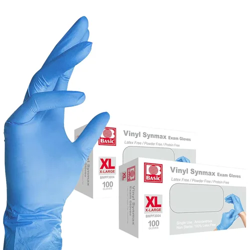 Miniatura 16 de Jointown Guantes básicos de examen de vinilo, guantes de seguridad, sin látex y sin polvo, guantes médicos desechables Synmax, BMPF3002 medianos