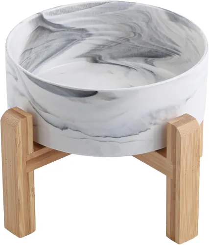 Miniatura 10 de Cuenco negro elevado/alzado de cerámica para perros con soporte de madera para razas medianas y grandes, plato de comida y agua para perros pesado