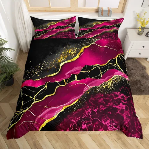 Miniatura 9 de Funda de edredón de mármol negro tamaño individual, juego de ropa de cama dorada para adultos, hombres y mujeres, funda de edredón de textura