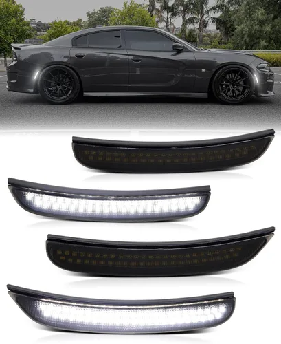 Miniatura 15 de Luces LED azules de marcador lateral para Dodge Charger 2015 2016 2017 2018 2019 2020 2021 2022 2023 2024, lámparas de parachoques delantero