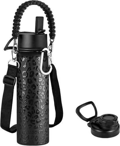 Miniatura 17 de KXIAOCHEN Botella de agua aislada, botella de agua de acero inoxidable, 2 tapas (con pajilla y tapa con asa), botellas de agua metálicas de boca