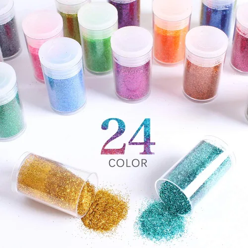 Miniatura 2 de Brillantina extrafina, juego de 24 colores cosméticos para arte de uñas, manualidades de resina, dispensador de polvo de brillantina suelta