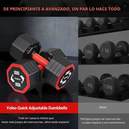 Miniatura 6 de Yoleo Juego de mancuernas ajustables, juego de mancuernas en casa, equipo de entrenamiento en casa, 4 en 1, montaje giratorio estilo tai chi de alta