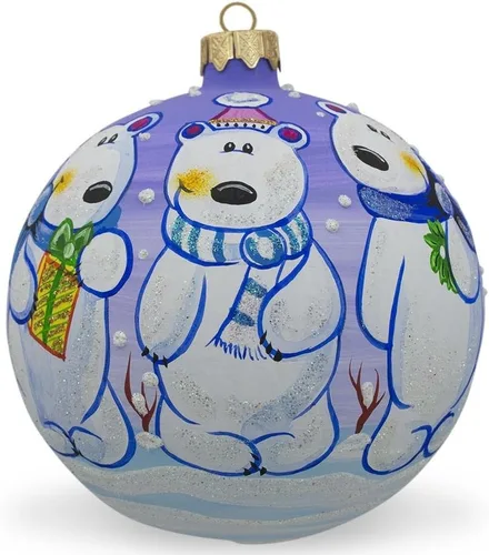Miniatura 5 de Arctic Wonders: Three Polar Bears - Adorno navideño de bola de vidrio soplado de 4 pulgadas