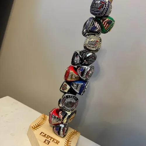 Miniatura 6 de Soporte de exhibición de anillo apilado personalizado de béisbol y sóftbol, estuche de exhibición de anillo de campeonato con nombre personalizado