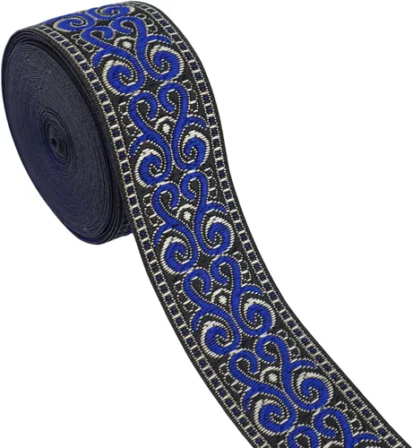 Miniatura 4 de Cinta jacquard boho de 5 yardas bordada azul marino para coser, bolso hecho a mano, decoración de ropa
