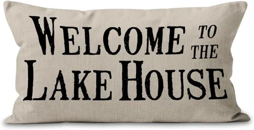 Miniatura 8 de Mancheng-zi Lake House - Funda de almohada decorativa de 12 x 20 pulgadas, almohada para exteriores, almohada de bienvenida Lake Life (negro)